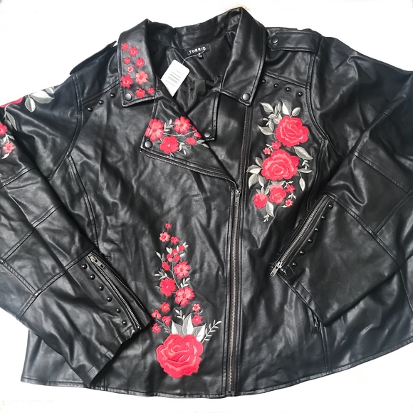 Torrid NWT faux leather floral embroidered moto - Picture 2 of 7